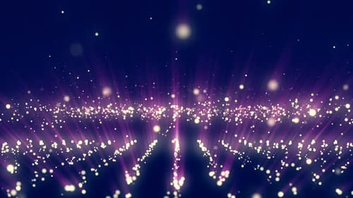 Flowing Golden Particles and Purple Light Rays Background
