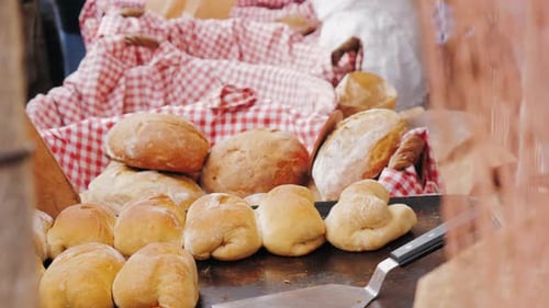 Golden Artisan Bread Display at the Bakery