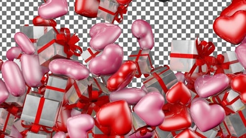 Modern Falling Hearts and Gift Boxes Celebration