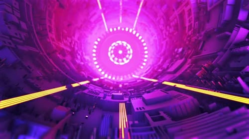 Futuristic Sci-Fi Tunnel Journey with Glowing Neon Lights