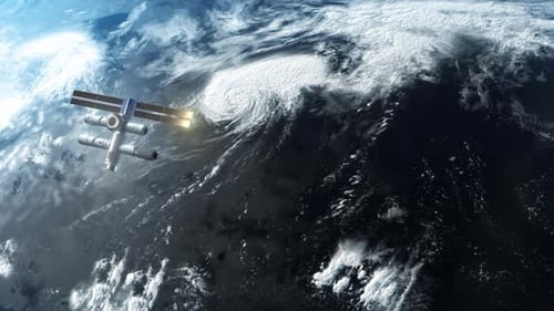 estación espacial de cambio climático global sobrevuela la superficie de la tierra