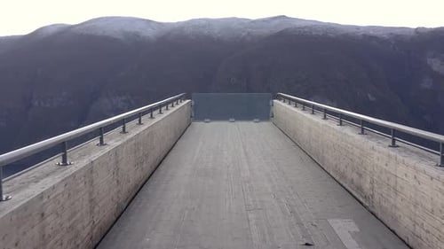 Flyover Shot of a Lookout Point in Norway to a Fjord