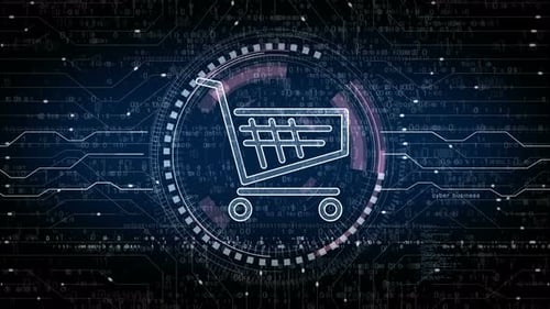 Значок корзины покупок онлайн коммерция и бизнес-символ петля цифровая концепция