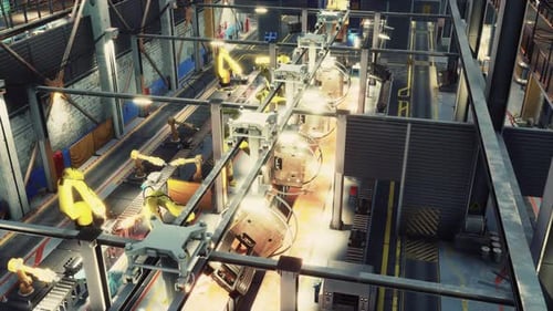 Bras robotiques dans une usine automobile