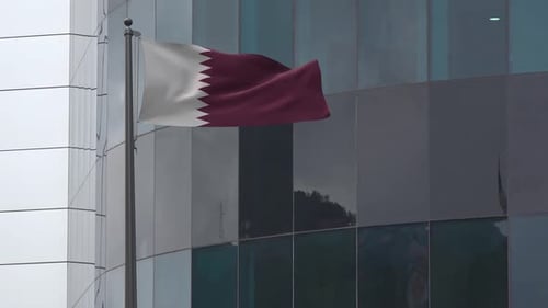 Realistic Waving Qatar Flag on Modern Building