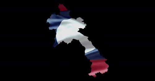 Laos national flag background with country shape outline. Alpha channel animation