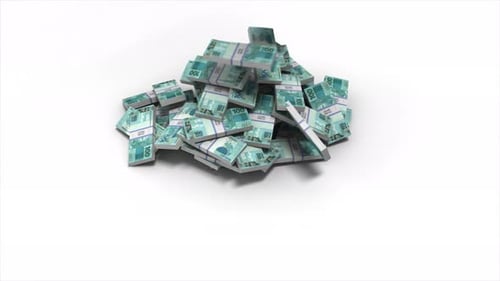 Stacks of Brazilian Reais Banknotes Falling and Piling Up