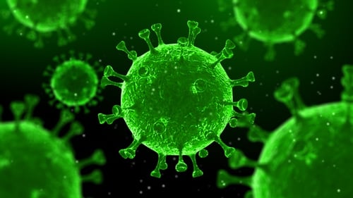 3D Rotating Green Virus Medical Animation