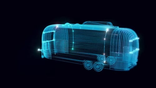 Futuristic Holographic Travel Trailer Blueprint Animation
