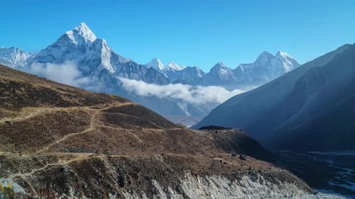 Shadow Covering Valley In Nepal Mountains. Timelapse
