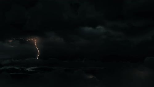Aerial Wide Shot of Dark Tropical Monsoon Cyclone Supercell Thunderstom Storm Clouds with Lightning