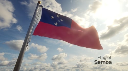 Realistic 3D Flag of Samoa Waving in Cloudy Sky