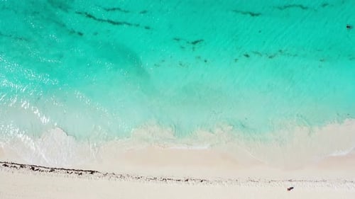 Aerial View with Tropical Seashore of Caribbean Sea with Waves