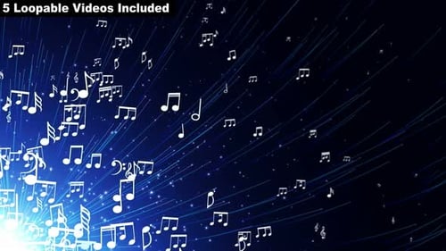 Dynamic Glowing Musical Notes Particles Flowing Background