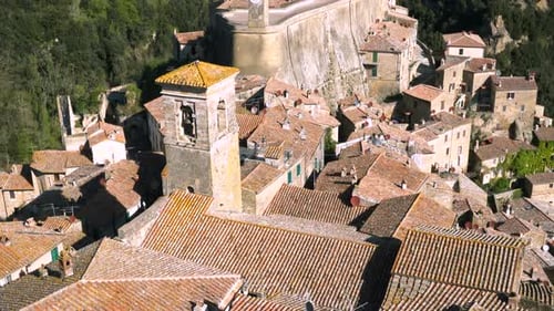 Aerial View of Fortified Hilltop Town
