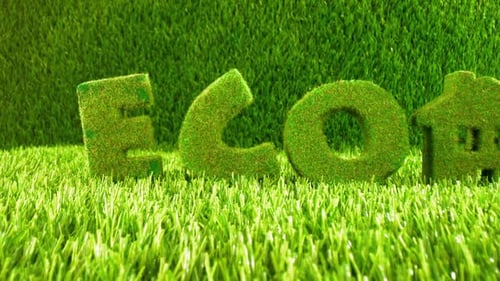 Pequeña casa ecológica en la hierba verde