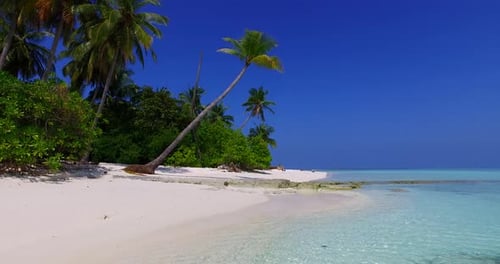 Tagsüber Drohneninsel Blick auf einen paradiesischen sonnigen weißen Sandstrand und türkisfarbenes Wasser Hintergrund i