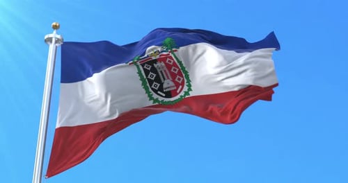 Waving Flag of Haiti with National Coat of Arms