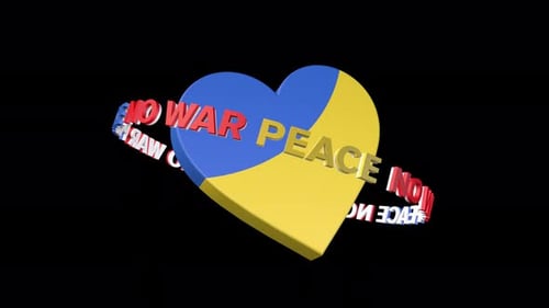 Ukrainian Flag Heart with Rotating Peace No War Text