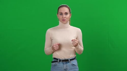 Enthusiastic Woman Cheering and Screaming on Green Screen