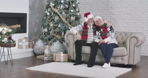 Senior Couple Celebrating Christmas Together at Home