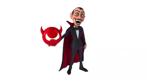 Halloween Cartoon Vampire Character Holding Devil Icon