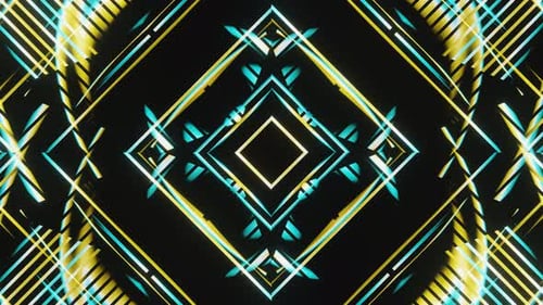 Abstract Blue and Yellow Led Neon Squares and Rombs Vj Loop Animation