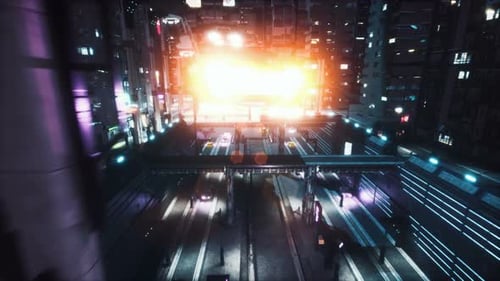 Flying Car Flies Over The Night City