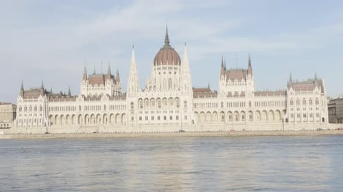 Hungarian parliament building in Budapest near river Danube 4K 2160p 30fps UltraHD footage - Parliam
