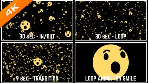 Animated Surprised Emoji Particle Background with Transitions