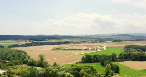 Aerial View of Fields in Rural Countryside