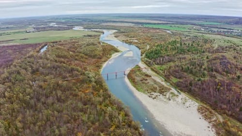 Flight Over Autumn Mountain River