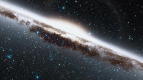Starship Flies at the Speed of Ligh Near the Center of the Milky Way Galaxy in Space
