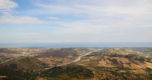 Aerial view of the Calabrian hills at sunset