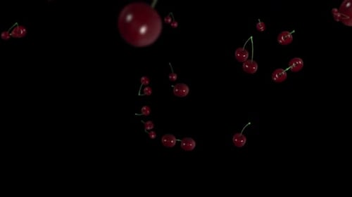 Fallende Kirschen auf schwarzem Hintergrund 3D-Animation