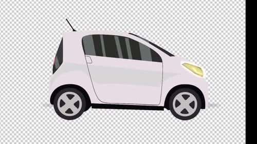 Flat Design Electric City Car with Blinking Lights Animation