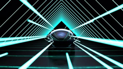 Futuristic Neon Car Driving Through Digital Tunnel