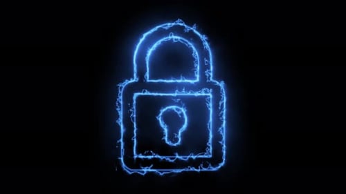 Glowing Electric Padlock Icon Security Animation