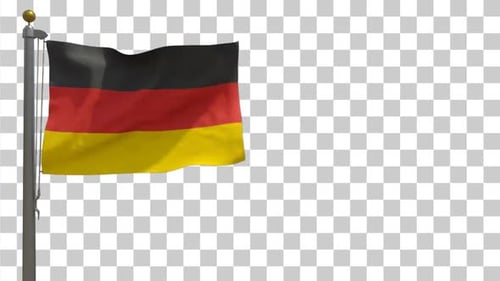 Waving German Flag on Flagpole with Transparent Background