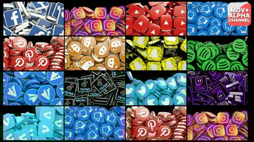 3D Social Media Icons Pile Up Background