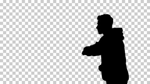 Silhouette man walking and dancing, Alpha Channel