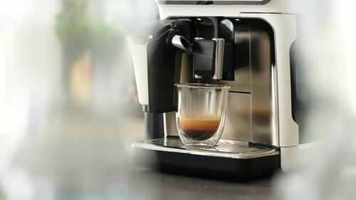 Automatic Coffee Machine Making Latte Close Up