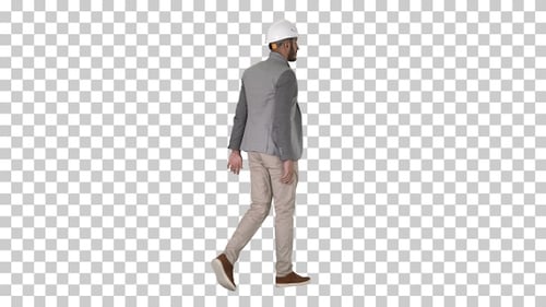 Ingénieur arabe avec Hardhat Walking Safety Concept, Alpha Channel
