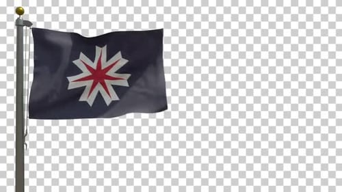 Waving Flag with Red and White Star Emblem on Alpha Channel