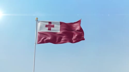 Tonga National Flag Waving with Realistic Physics in Sunlight
