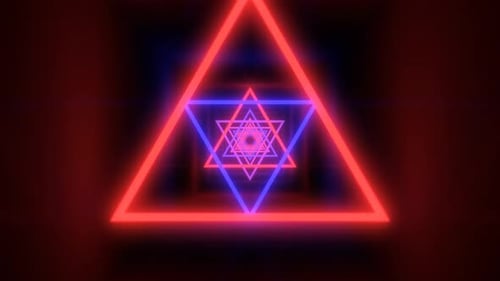Fly Through Ultraviolet Glowing Neon Triangle Black Light Tunnel - 4K