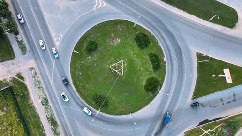 Drone video of urban elevated ring road overpass connecting two city districts