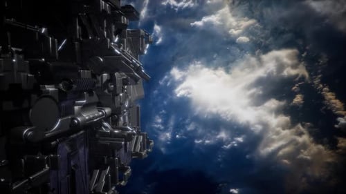 Spaceship with View on Space and Planet Earth