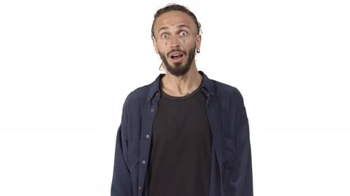 Surprised Young Man in Dark Blue Shirt