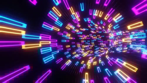 Flight in abstract sci-fi tunnel seamless loop. Futuristic motion graphics, high tech background